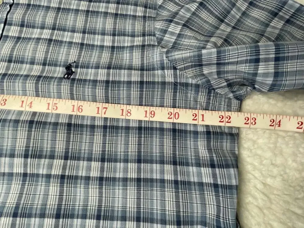 Ralph Lauren Polo Logo Classic Fit Mens M Short Sleeve Blue Plaid Button Down